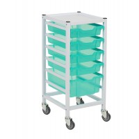 Gratnells Hospital-Grade Single Compact Medical Trolley with Storage Trays. Antimicrobial Metal and Trays